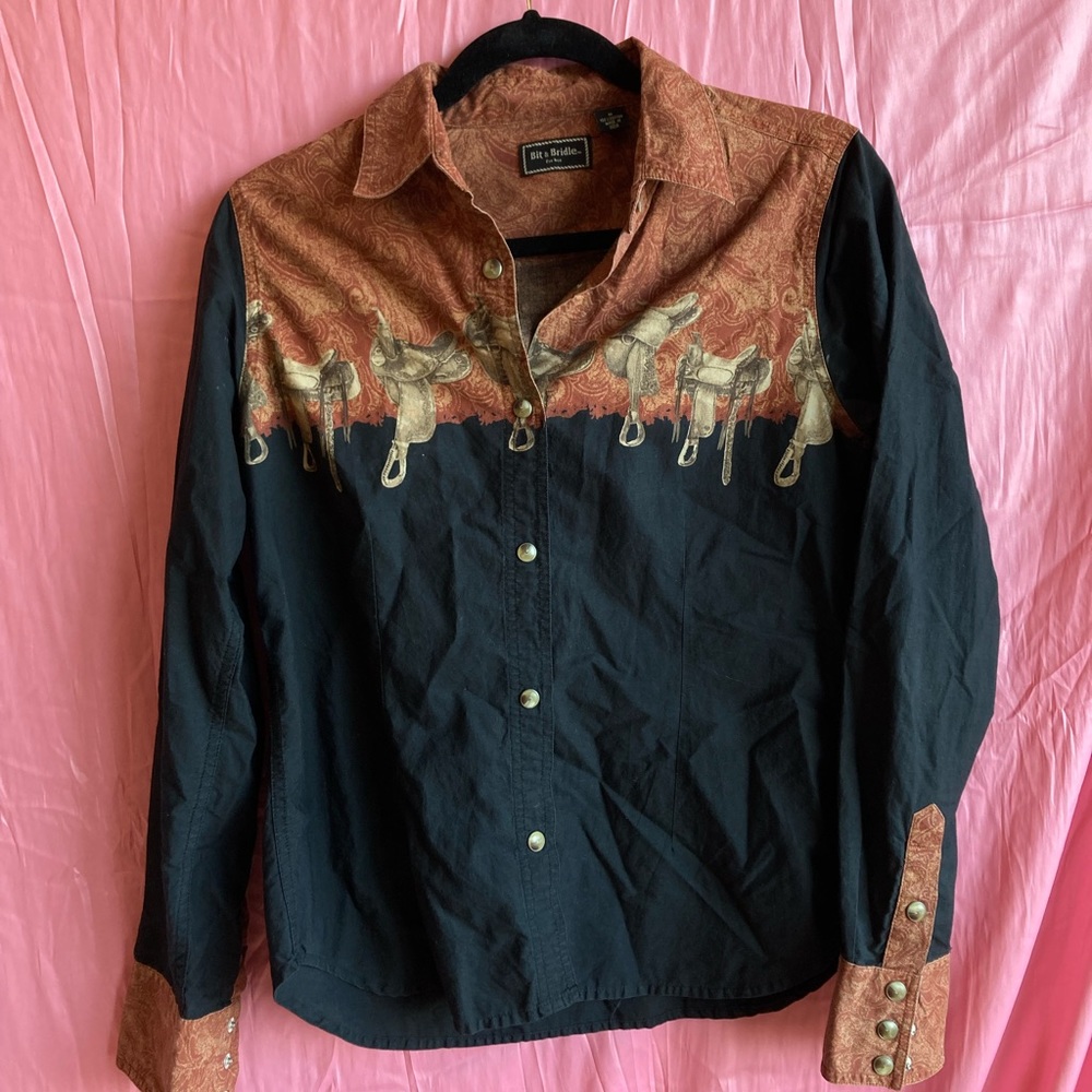 Bit & Bridle Cowgirl Shirt with Saddle Print